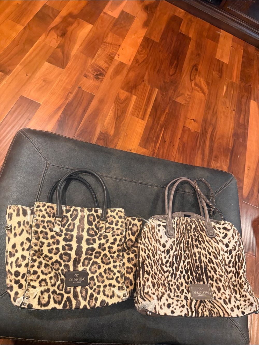 Used Valentino Leopard Print purses Tote in Brown and Cream totes